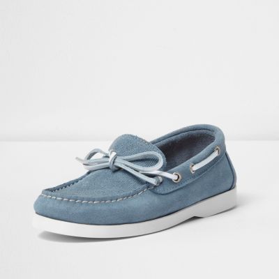 Boys blue suede boat shoes